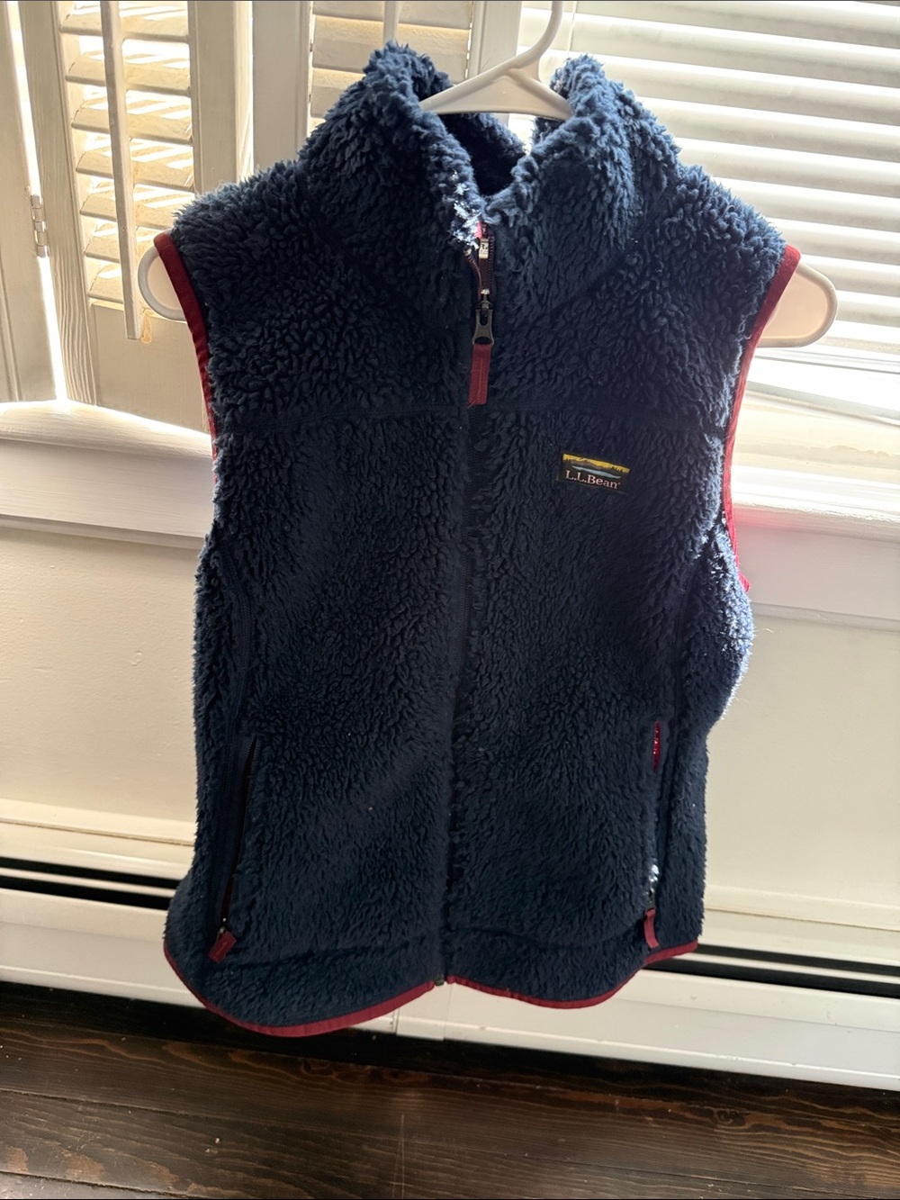 L.L. Bean Navy Sherpa Vest with Red Trim